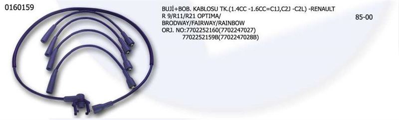 UNV.0160159-1.jpg BUJİ ve BOBİN KABLOSU RENAULT R9/21/OPTİMA BRODWAY FAİRVEY 7702252160-7702247027 (1 TK ) - Görsel 1