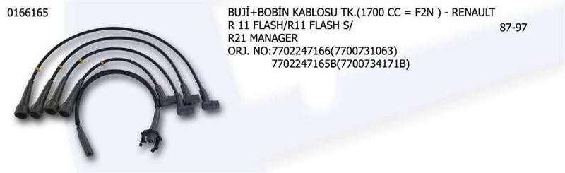 UNV.0166165-1.jpg BUJİ ve BOBİN KABLOSU RENAULT R11/FLAS S / 21 MANEGER 7702247166 770730063 (1 TK ) - Görsel 1