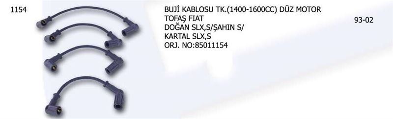 UNV.1154-1.jpg BUJİ KABLOSU 85011154 ŞAHİN S FIAT DKŞ DOĞAN SLX KARTAL SLX (1 TK ) - Görsel 1