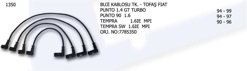 UNV.1350-1.jpg BUJİ KABLOSU TK.(7785350) FIAT PUNTO1.4 TEMPRA 1.6IE MP (1 TK ) - Görsel 1