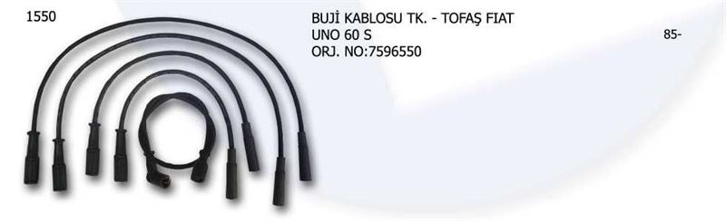 UNV.1550-1.jpg BUJİ ve BOBİN KABLOSU TK. FIAT UNO 60S (1 TK ) - Görsel 1