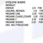 ATEŞLEME BOBİNİ  RENAULT MEGANE I 96-  LAGUNA 1.8 95-01 SCENIC 2.0 97-99 (1 AD )