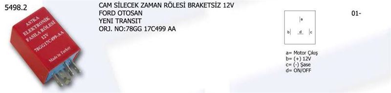 UNV.5498-2-1.jpg CAM SİLECEK ZAMAN ROLESİ BRAKETSİZ 12V YENI FORD TRANSIT (1 AD ) - Görsel 1